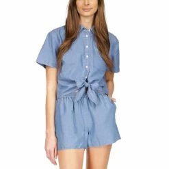 Cheap 🔥 Michael Kors 👩 Women's Tie-Front 👕 Shirt Light Cadet Wash 😍