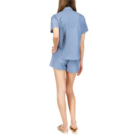 Cheap 🔥 Michael Kors 👩 Women's Tie-Front 👕 Shirt Light Cadet Wash 😍 - Image 4