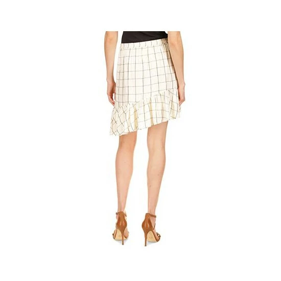 Coupon ⌛ Michael Kors 👩 Women's Ruffled Asymmetric 👗 Skirt White Plaid 🎉 - Image 2