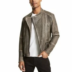 Best deal ✨ Michael Kors Men's Regular-Fit Distressed Full-Zip Leather Moto Jacket Black 👏