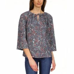 Coupon ๐ Michael Kors ๐ฉ Women's Paisley Keyhole Peasant Top Sangria Paisley โ๏ธ