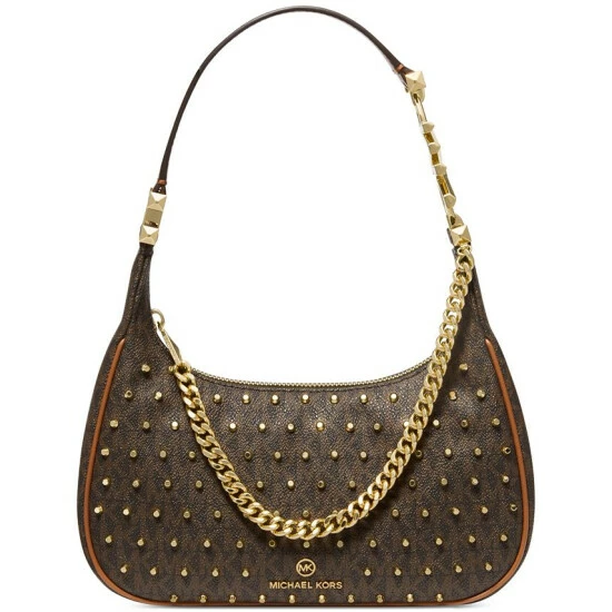 Deals 🛒 Michael Kors Signature Piper Leather Small Pouchette Brown/acorn 🔔