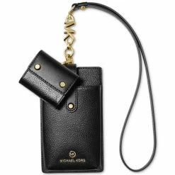 Hot Sale ⭐ Michael Kors Devon Leather Tech Lanyard Black 👍
