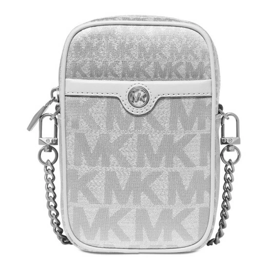 Best Pirce β€οΈ Michael Kors Signature Blaire Small North South Chain Camera Crossbody Silver π