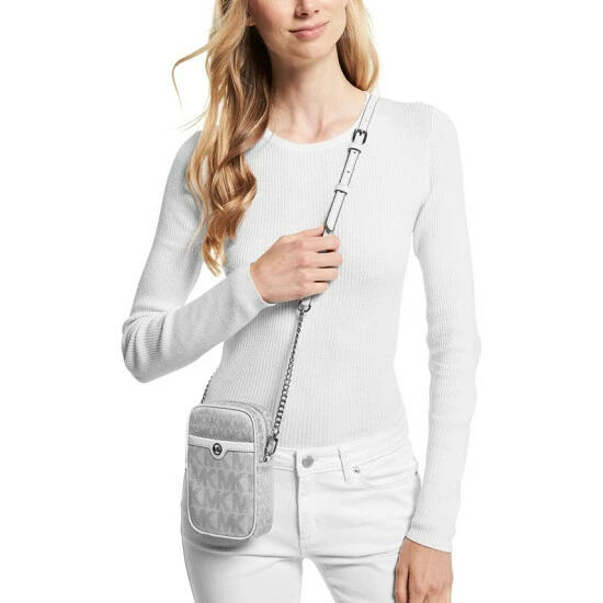 Best Pirce β€οΈ Michael Kors Signature Blaire Small North South Chain Camera Crossbody Silver π - Image 4