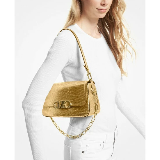 Best Sale 🌟 Michael Kors Parker Medium Convertible Pouchette Shoulder Pale Gold ✔️ - Image 4