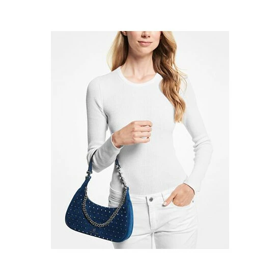 Best deal π― Michael Kors Piper Small Studded Leather Pouchette River Blue π - Image 3