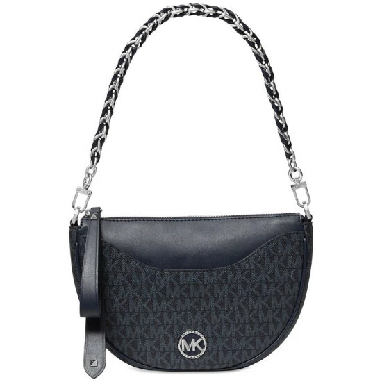 Hot Sale 👏 Michael Kors Signature Dover Small Half Moon Pouchette Admiral/pale Blue ✔️