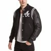 Discount 💯 Michael Kors Men's Leather & Wool Varsity ⚾ Baseball Jacket Charcoal 🤩