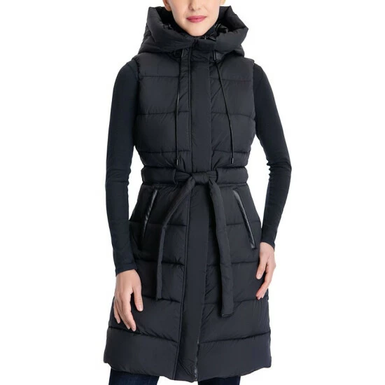 Wholesale π Michael Kors π© Women's Petite Faux-Leather-Trim Hooded Belted Vest Black π