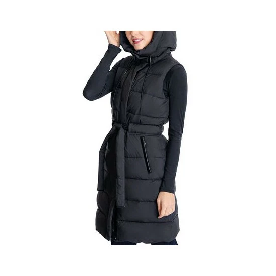 Wholesale π Michael Kors π© Women's Petite Faux-Leather-Trim Hooded Belted Vest Black π - Image 3