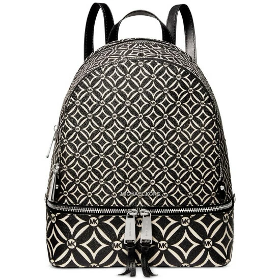 Deals 🤩 Michael Kors Signature Rhea Zip Medium Top 🎒 Backpack Black/light Cream 🔥