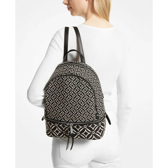 Deals 🤩 Michael Kors Signature Rhea Zip Medium Top 🎒 Backpack Black/light Cream 🔥 - Image 4