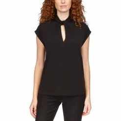 Cheap โ Michael Kors Petite Twisted-Neck Sleeveless Top Black ๐