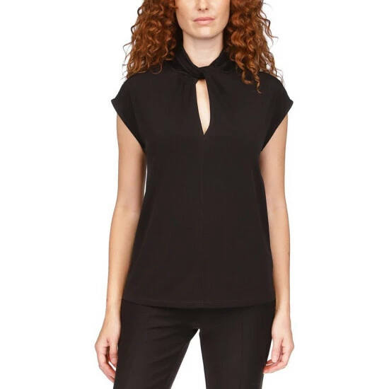Cheap ⌛ Michael Kors Petite Twisted-Neck Sleeveless Top Black 🎉