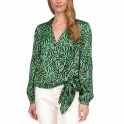 Discount โญ Michael Kors ๐ฉ Women's Zebra-Print Wrap Top Spring Green ๐