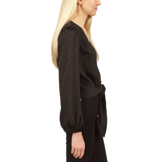 Budget 🤩 Michael Kors Petite Jacquard Animal-Print Tie Top Black 🔥 - Image 4