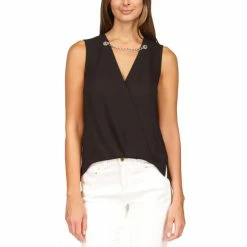 Best Sale ✔️ Michael Kors 👩 Women's Crepe Chain Faux-Wrap Top Spring Green 🌟