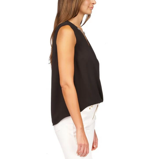 Best Sale ✔️ Michael Kors 👩 Women's Crepe Chain Faux-Wrap Top Spring Green 🌟 - Image 4