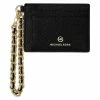 Outlet 😀 Michael Kors Jet Set Charm Small ID Chain Leather Card Holder Black/silver ⌛