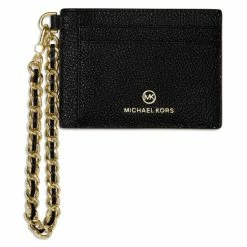 Outlet ๐ Michael Kors Jet Set Charm Small ID Chain Leather Card Holder Black/silver โ