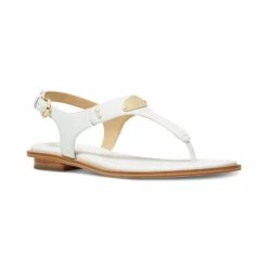 Discount ๐งจ Michael Kors ๐ฉ Women's MK Plate Flat Thong ๐ฉด Sandals Optic White/ White ๐ฅ