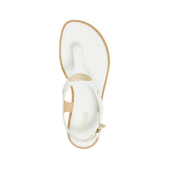 Discount ๐งจ Michael Kors ๐ฉ Women's MK Plate Flat Thong ๐ฉด Sandals Optic White/ White ๐ฅ - Image 3