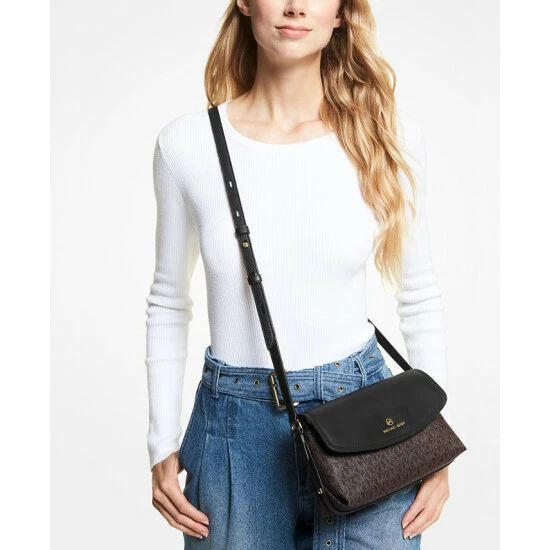Top 10 🥰 Michael Kors Signature Brooklyn Small Flap Crossbody Brown/black 👍 - Image 4