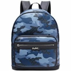 Best Sale ⌛ Michael Kors Men's Faux Leather Camo Logo 🎒 Backpack Dark Blue ✔️