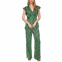 Best Sale 🥰 Michael Kors 👩 Women's Zebra-Print High-Slit Pants Spring Green 🛒