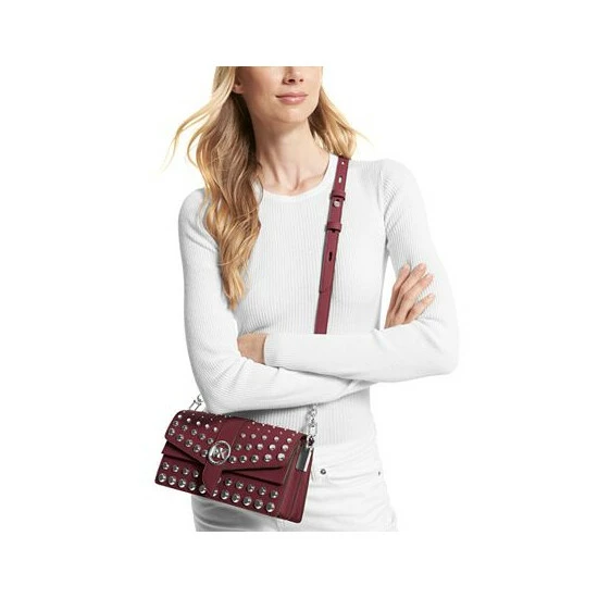 Best Pirce ✨ Michael Kors Greenwich Medium Studded Leather Convertible Shoulder Bag Royal Pink 🤩 - Image 3