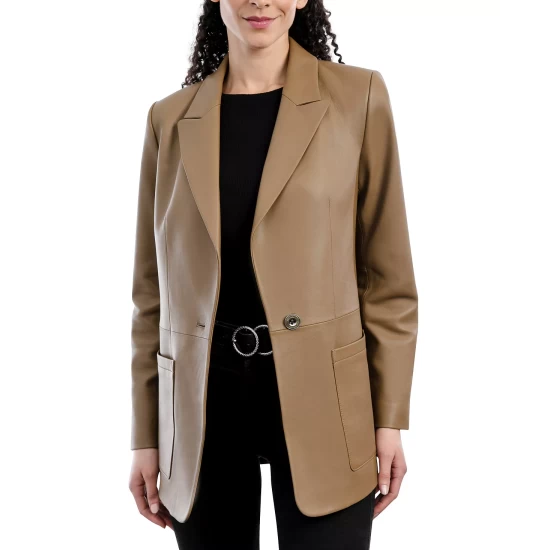 Buy ❤️ Michael Kors 👩 Women's Leather Blazer 🧥 Coat, Created For Macy's Husk ❤️ - Image 10