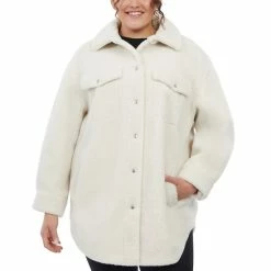 Budget 👏 Michael Kors 👩 Women's Plus Size Faux-Shearling 👚 Shirt Jacket, Created For Macy's Ivory ✨