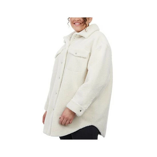 Budget 👏 Michael Kors 👩 Women's Plus Size Faux-Shearling 👚 Shirt Jacket, Created For Macy's Ivory ✨ - Image 3