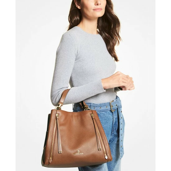 Best Pirce βοΈ Michael Kors Brooklyn Large Leather Grab Tote Brown/black π - Image 5