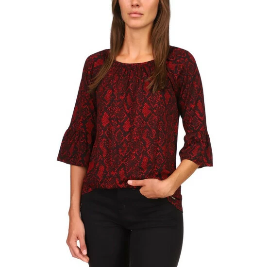 Brand new 🔔 Michael Kors Petite Python-Print Ruffle-Sleeve Top Crimson 🤩