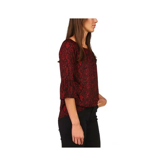 Brand new 🔔 Michael Kors Petite Python-Print Ruffle-Sleeve Top Crimson 🤩 - Image 3