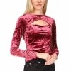 Top 10 👏 Michael Kors Petite Long-Sleeve Velvet Cut-Out Top Dark Ruby 🌟