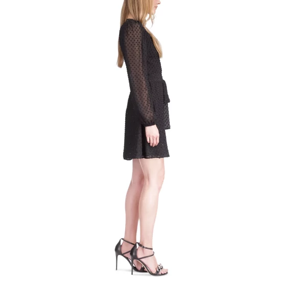 Coupon 🎉 Michael Kors 👩 Women's Tonal Swiss-Dot Wrap 👗 Dress, Regular & Petite Black 🥰 - Image 5