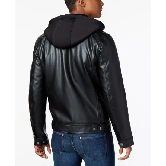Coupon ⭐ MICHAEL Kors Men's Faux-Leather Hooded Bomber Jacket, Created For Macy's Espresso ✔️ - Image 5