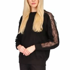 Brand new ๐ Michael Kors Petite Lace-Sleeve Classic Pullover Sweatshirt Black ๐ฅฐ