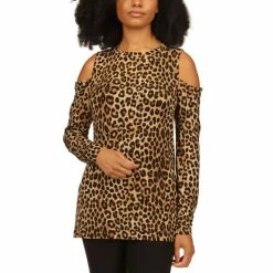 Promo 🌟 Michael Kors 👩 Women's Cheetah-Print Cold-Shoulder Top Husk Animal ⭐