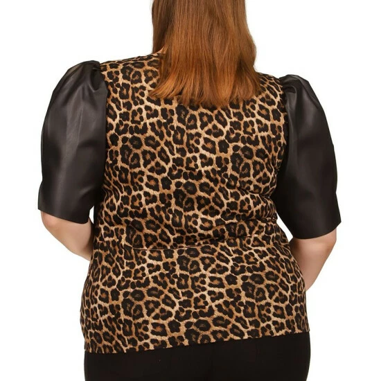 Brand new 💯 Michael Kors Plus Size Mixed-Media Puff-Sleeve Top Brown 🤩 - Image 2