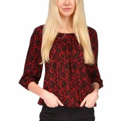 Cheap ๐ Michael Kors MICHAEL Micheal Kors Petite Lovely Lace Peasant-Style 3/4-Sleeve Top Crimson ๐ฏ