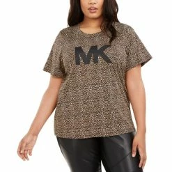 Top 10 👍 Michael Kors Plus Size Animal-Print Logo T-Shirt Dark Camel 🎉