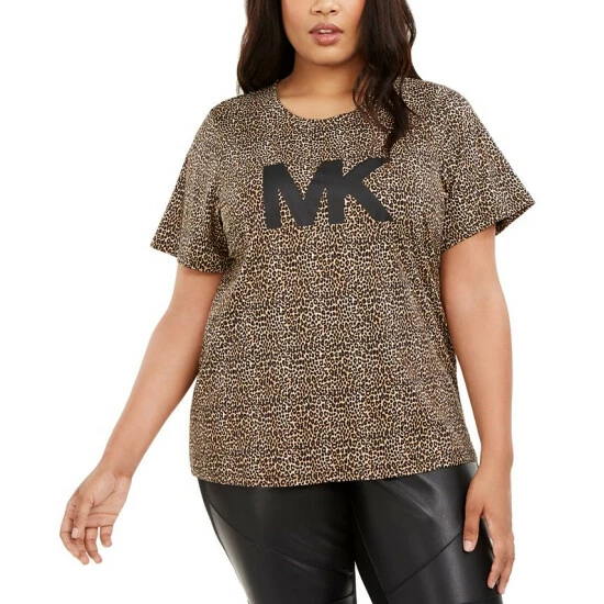 Top 10 👍 Michael Kors Plus Size Animal-Print Logo T-Shirt Dark Camel 🎉