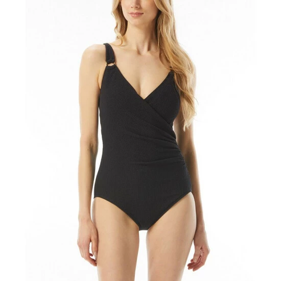 Hot Sale 🔔 Michael Kors 👩 Women's Textured One-Piece 🩱 Swimsuit Bone ❤️