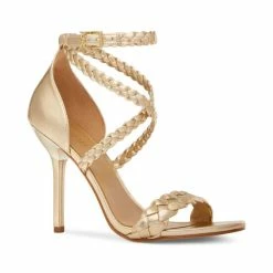 Cheap ✔️ Michael Kors 👩 Women's Astrid Braided-Strap 👗 Dress 🩴 Sandals Pale Gold 🔥