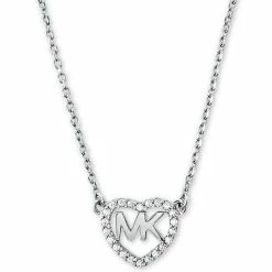 Flash Sale ✨ Michael Kors Sterling Silver Crystal Heart Logo Pendant Necklace, 16 + 2 Extender 🔥
