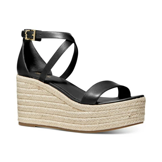 Cheap ⌛ Michael Kors 👩 Women's Serena Espdarille Wedge 🩴 Sandals Black ⌛